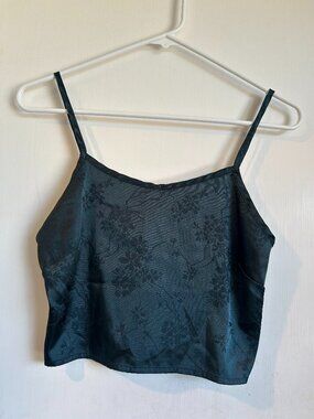 Dark Green Floral Silky Crop Top